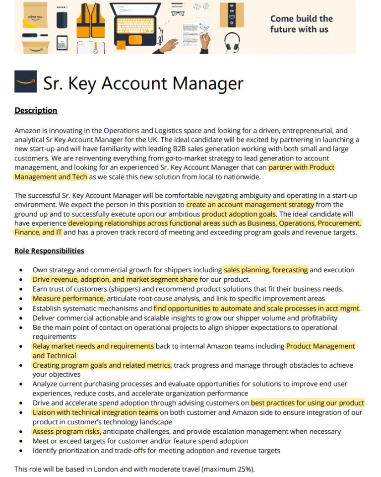 Amazon Senior Account Manager Job Description